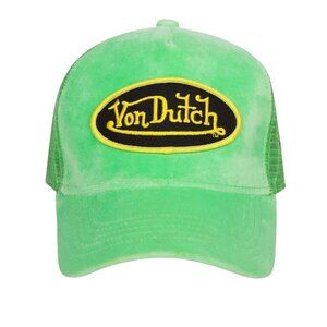 VON DUTCH GREEN SUEDE TRUCKER HAT NWT!